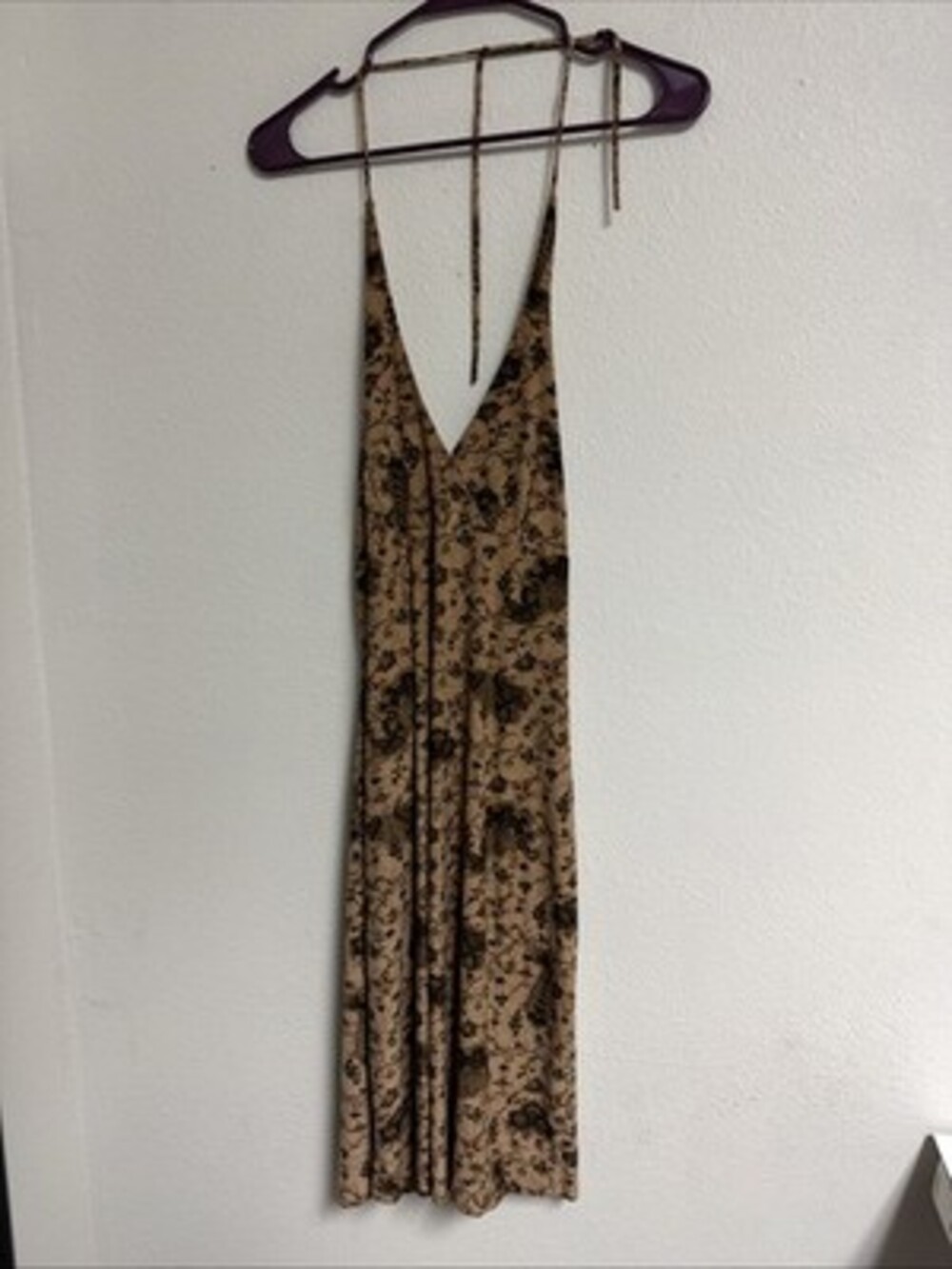 Vintage Napoli Slim Dress Open Back Flowers Tan Womens Dress